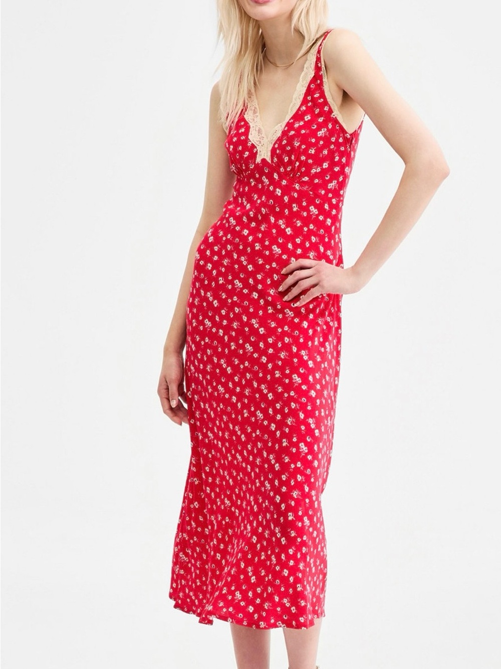 Lucky Brand Women's Simone Printed Lace-Trim Midi Dress